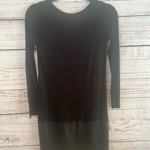 ALI & JAY- WOMENS KNIT LONG SLEEVE SHEATH DRESS BLACK WITH FAUX LEATER HEM LINE